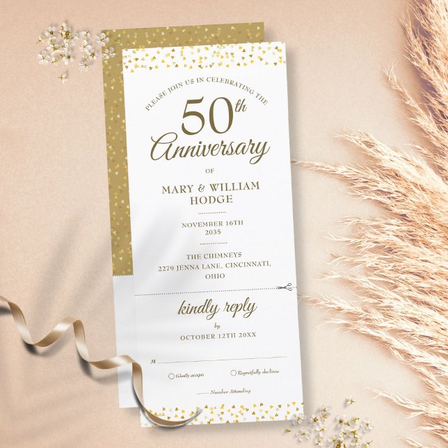 Invitación 50.º Aniversario Boda de Heart Confetti RSVP (Subido por el creador)