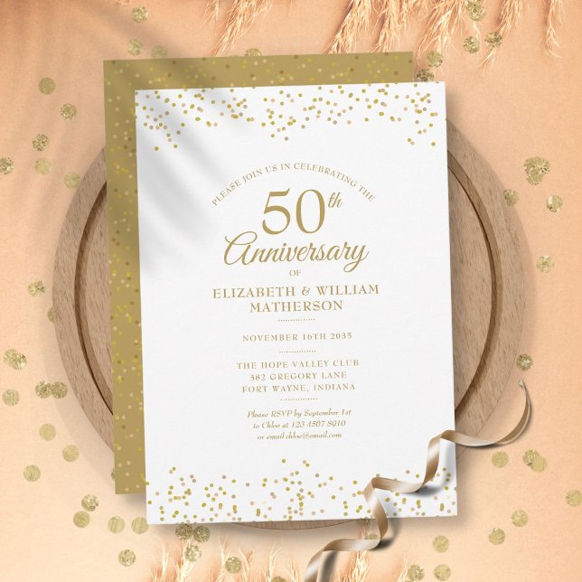 Invitación 50.º Aniversario Boda de la Polvo de Oro Confetti (50th Wedding Anniversary Confetti Gold Dust Invitation)
