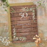 Invitación 50.º Aniversario Boda de la vegetación Madera Rúst<br><div class="desc">Con una delicada vegetación de color acuático en un entorno rústico de madera,  esta elegante invitación de aniversario puede ser personalizada con su especial información de celebración de 50 años,  con un fondo dorado al revés. Diseñado por Thisisnotme©</div>