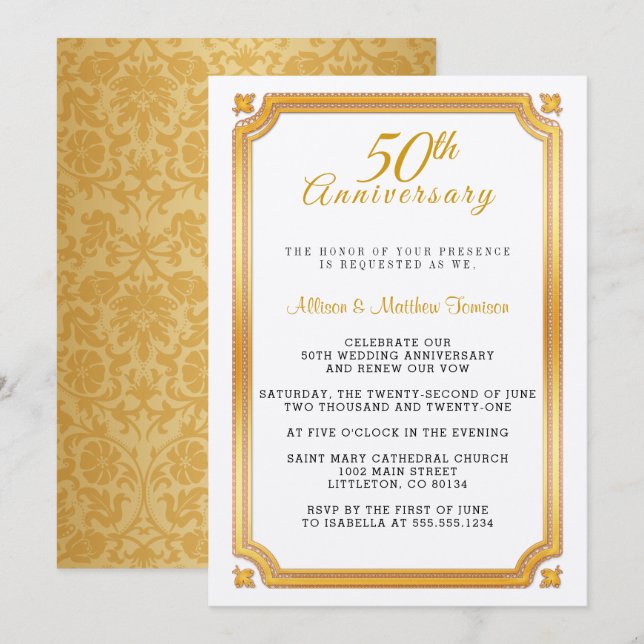 Invitación 50.º Aniversario Boda de Oro (Anverso / Reverso)
