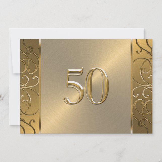 Invitación 50.º Aniversario Boda Dorado Filigree Swirls (Anverso)
