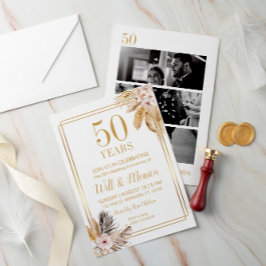 Invitación 50.º Aniversario Boda Elegante Floral Vintage