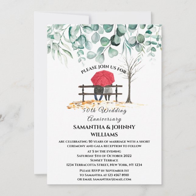 Invitación 50.º aniversario Boda Eucalyptus Botánico (Anverso)