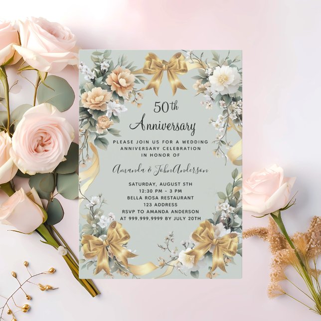 Invitación 50.º aniversario boda flor amarillo arco dorado (Subido por el creador)