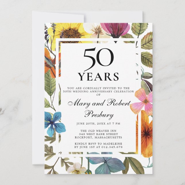 Invitación 50.º Aniversario Boda Flor silvestre (Anverso)