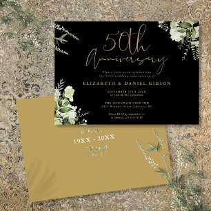 Invitación 50.º Aniversario Boda Floral Negra Y Oro