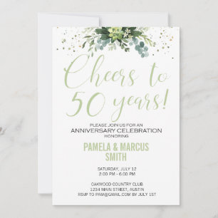 Invitación 50.º Aniversario Boda Floral Verde Moderno