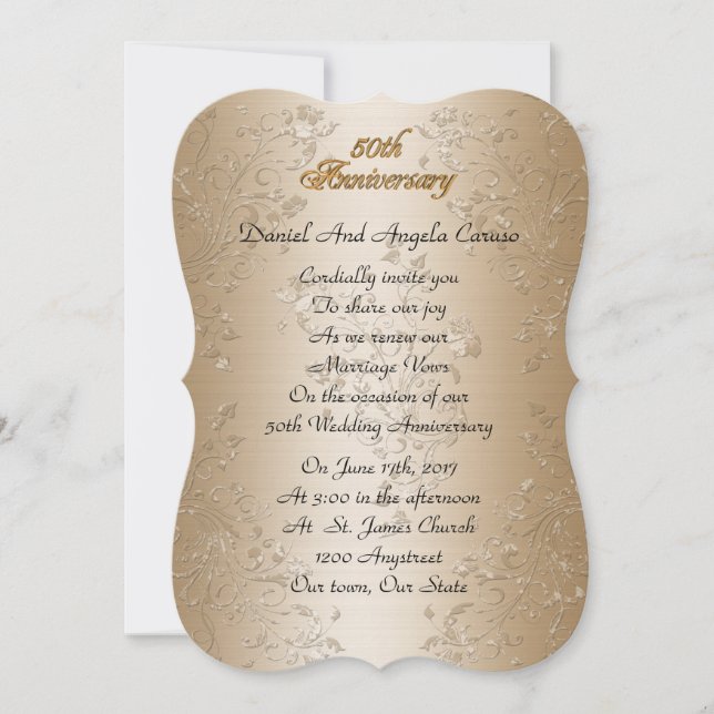Invitación 50.º aniversario Boda juramento renovación satin d (Anverso)