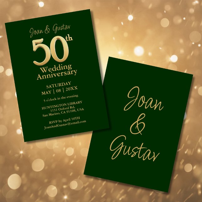 Invitación 50.º Aniversario Boda | Letras de oro | Green (Subido por el creador)