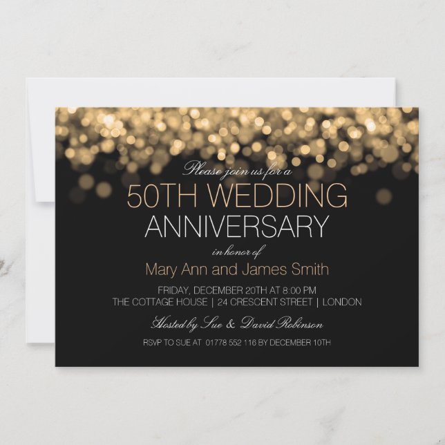 Invitación 50.º Aniversario Boda Luces de Oro (Anverso)