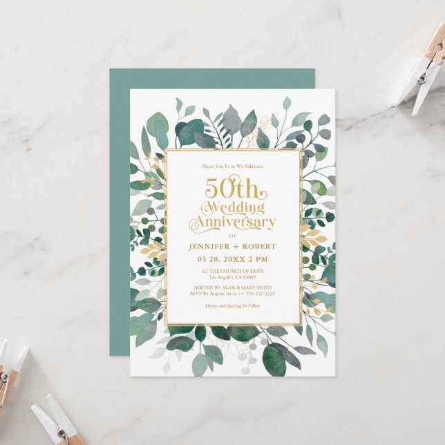 Invitación 50.º Aniversario Boda Marco verde (Anverso/Reverso In Situ)