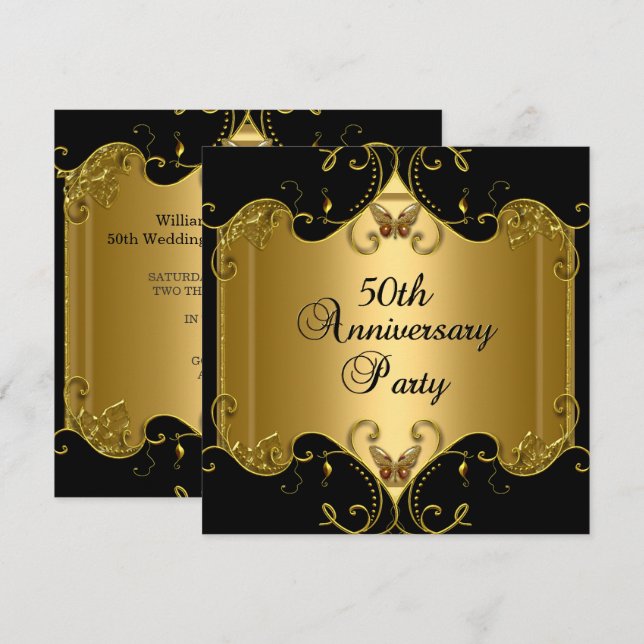 Invitación 50.º aniversario Boda Mariposa Negra de Oro (Anverso / Reverso)