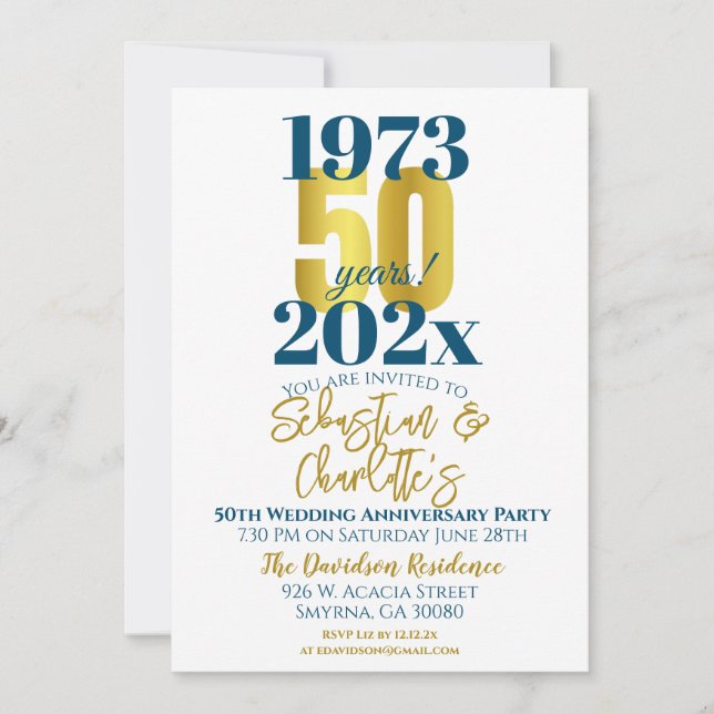 Invitación 50.º aniversario Boda moderno (Anverso)
