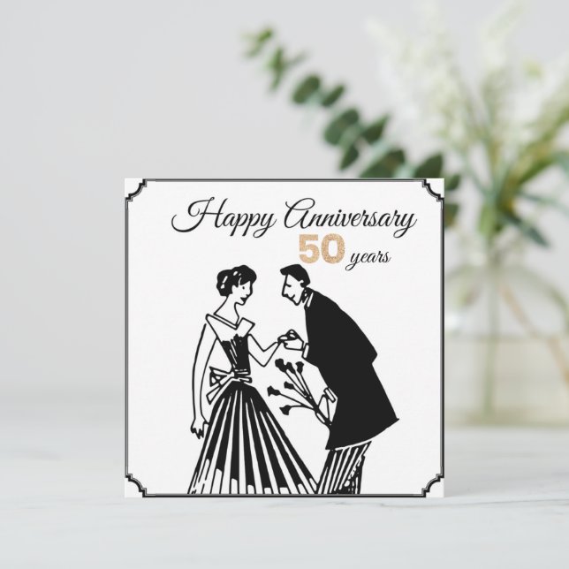 Invitación 50.º Aniversario Boda Negro y Blanco Elegante (Anverso de pie)