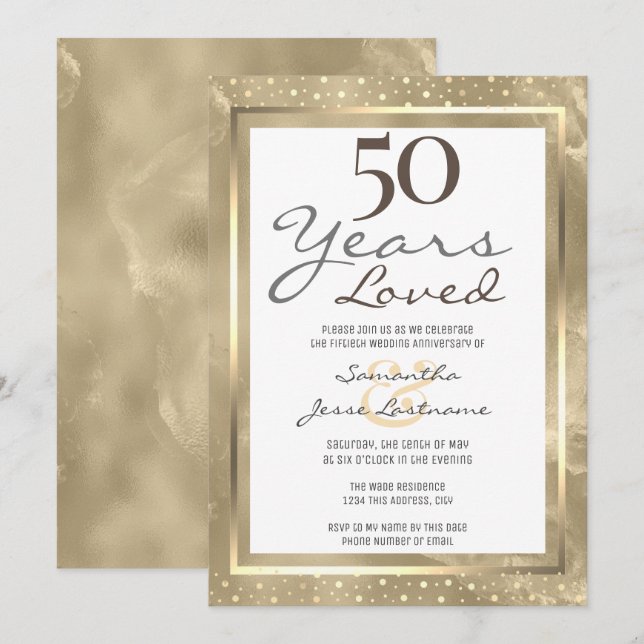 Invitación 50.º Aniversario Boda Oro Elegante (Anverso / Reverso)