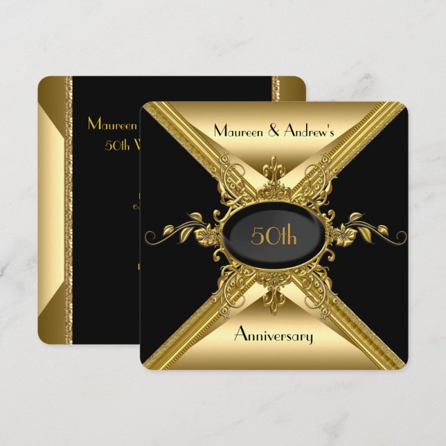 Invitación 50.º Aniversario Boda Oro elegante (Anverso / Reverso)