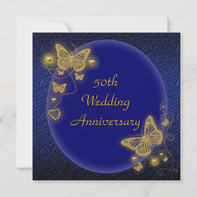 Invitación 50.º aniversario boda oro elegante de mariposa (Anverso)