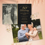 Invitación 50.º Aniversario Boda Oro Negro 2 Foto<br><div class="desc">Personaliza con tu foto boda favorita y tus detalles especiales de la celebración del 50° aniversario del boda dorado en la tipografía de oro de moda sobre un fondo negro. En el reverso aparece una segunda foto especial. Diseñado por Thisisnotme©</div>