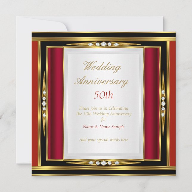 Invitación 50.º Aniversario Boda Oro Rojo Diamante Negro 1 (Anverso)