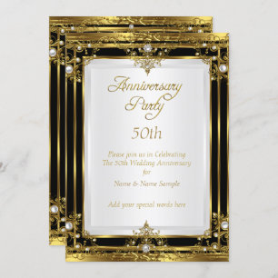 Invitación 50.º aniversario Boda Perla Blanca Negra de Oro