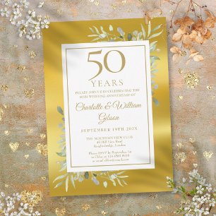 Invitación 50.º aniversario Boda Relieve metalizado dorado de