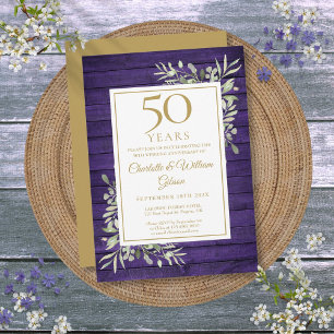 Invitación 50.º Aniversario Boda Vegetación de la Madera Púrp