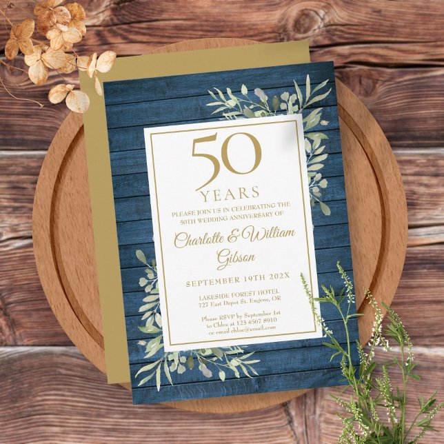 Invitación 50.º Aniversario Boda Verde Azul Rústico (Subido por el creador)