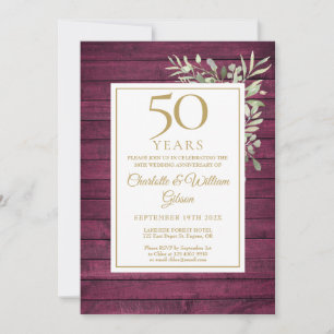Invitación 50.º Aniversario Boda Verdor Rústico de Madera Roj