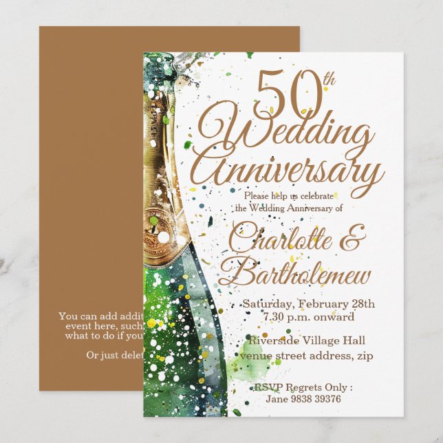 Invitación 50.º aniversario de Boda Botella de burbujas (Anverso / Reverso)