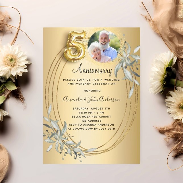 Invitación 50.º aniversario de boda de la vegetación de la fo (Subido por el creador)