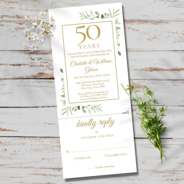 Invitación 50.º Aniversario de Oro Boda Greenery RSVP (Subido por el creador)