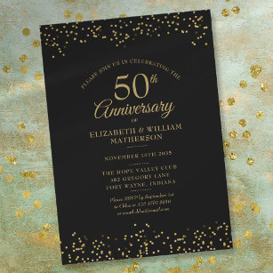 Invitación 50.º Aniversario del Boda Confeti de Oro Negro