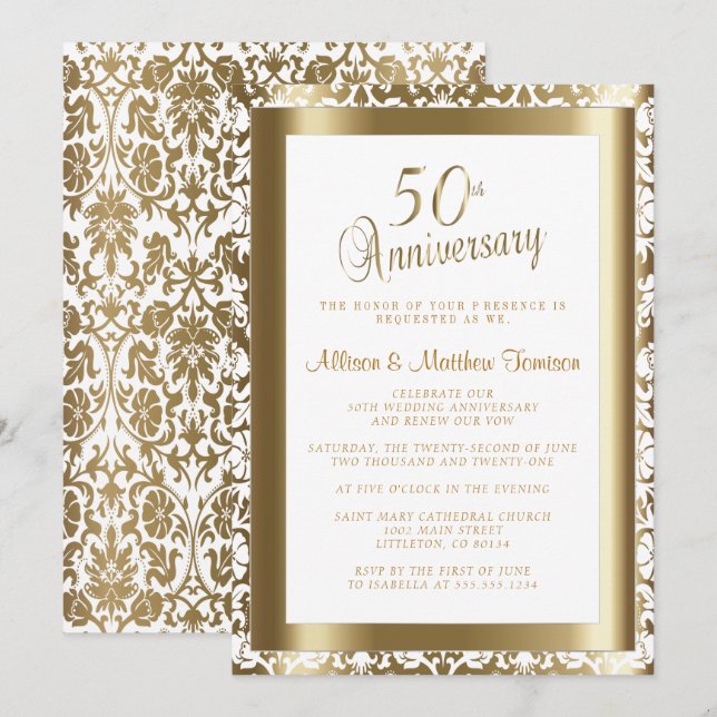 Invitación 50.º Aniversario del Boda de Oro 💑 2 | DIY Textos (Anverso / Reverso)
