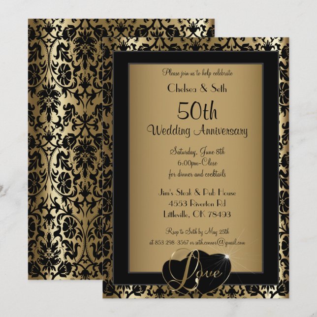 Invitación 50.º Aniversario del Boda de Oro | Amor (Anverso / Reverso)
