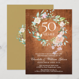 Invitación 50.º Aniversario del Boda de Oro Floral de Madera 