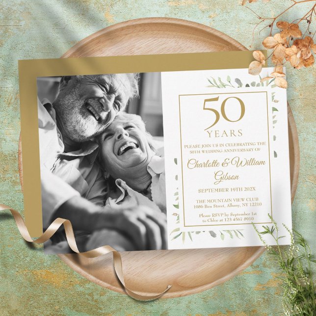 Invitación 50.º Aniversario del Boda de Oro. Fotografía verde (Subido por el creador)
