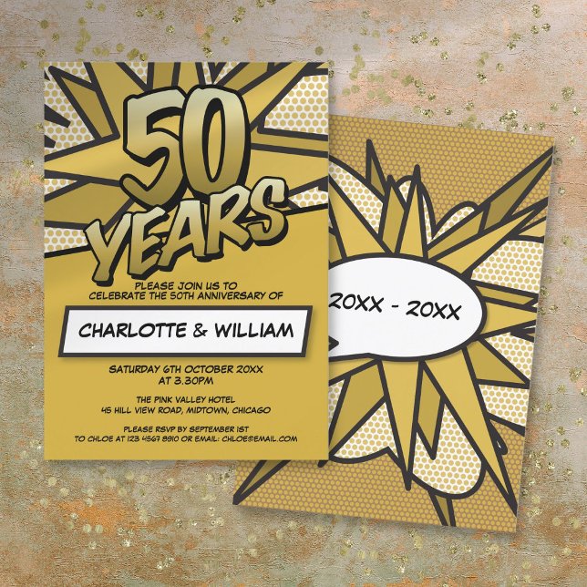 Invitación 50.º Aniversario del Boda de Oro Fun Retro (50th Golden Wedding Anniversary Fun Retro Invitation)