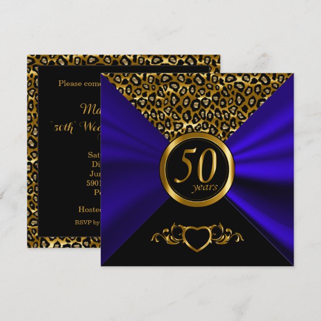 Invitación 50.º Aniversario del Boda de Oro | Patrón Leopard (Anverso / Reverso)