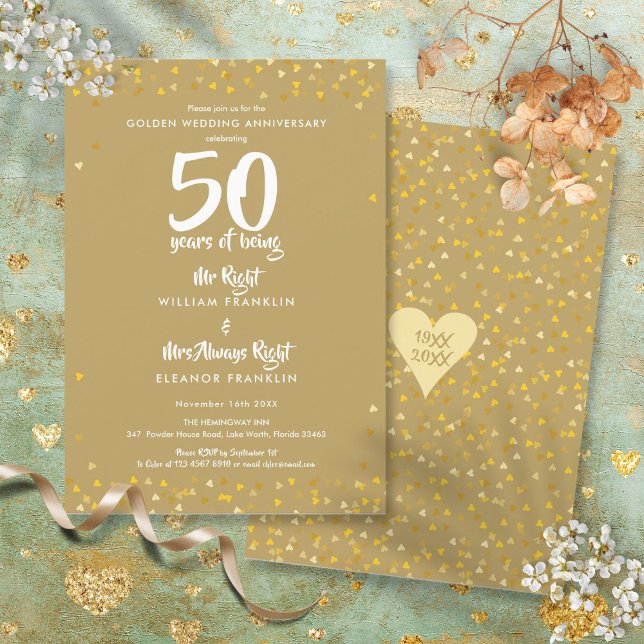 Invitación 50.º Aniversario del Boda de Oro Sr. Right Fun (50th Golden Wedding Anniversary Mr Mrs Right Fun Invitation)