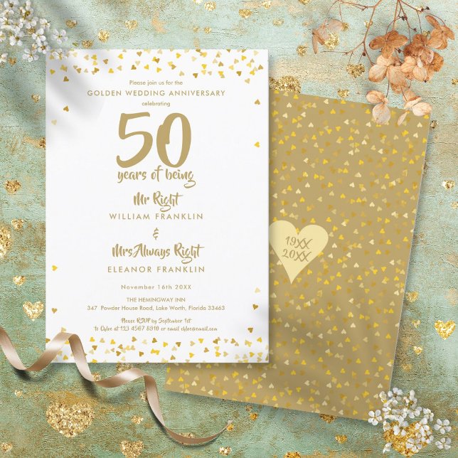 Invitación 50.º Aniversario del Boda de Oro Sr. Right Fun (50th Golden Wedding Anniversary Mr Mrs Right Fun Invitation)