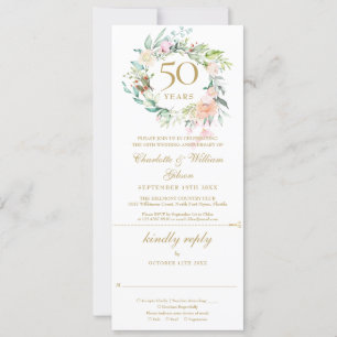 Invitación 50.º Aniversario del Boda Dorado Floral RSVP