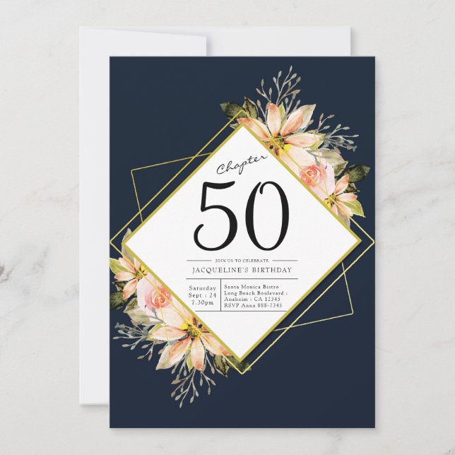 Invitación 50.º azul de la marina de cumpleaños (Anverso)