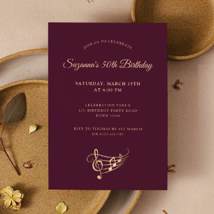 Invitación 50.º Birthday Gold Music Notes Elegant