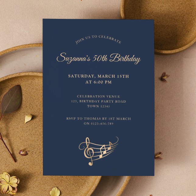 Invitación 50.º Birthday Gold Music Notes Elegant (Subido por el creador)
