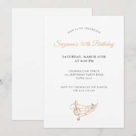 Invitación 50.º Birthday Gold Music Notes Elegant
