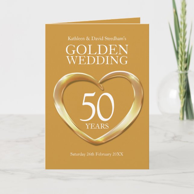 Invitación 50.º boda aniversario corazones dorados doblados (Anverso)