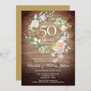 Invitación 50.º Boda Aniversario de la Flora de Rosas Rústico