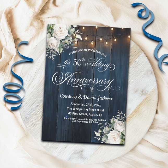 Invitación 50.º Boda Aniversario de las Ardas Azules Rústicas (Subido por el creador)