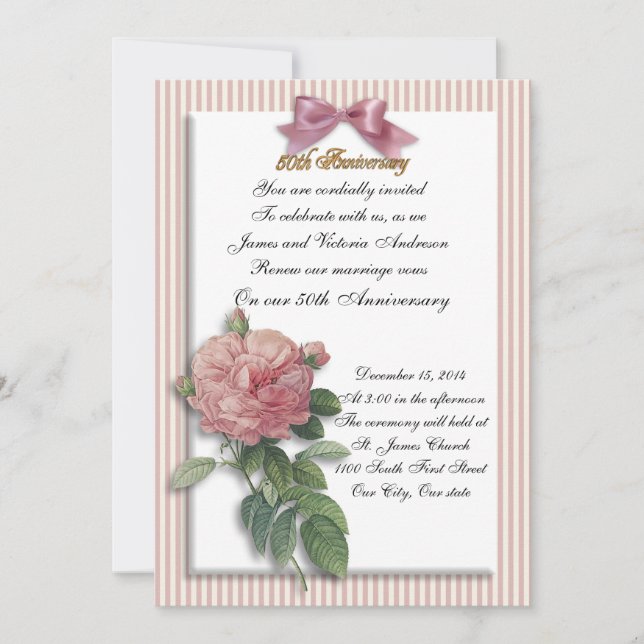 Invitación 50.º Boda aniversario de renovación rosa rosado (Anverso)