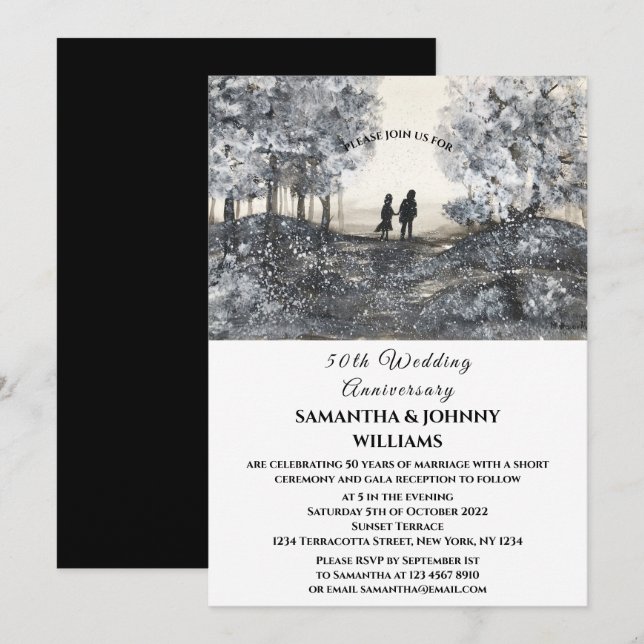 Invitación 50.º Boda Aniversario del Bosque Pareja de Inviern (Anverso / Reverso)